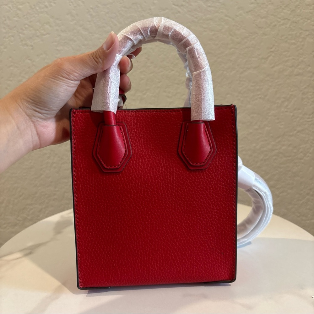 NWT Michael Kors Bright Red Leather Shopper Crossbody Bag - Picture 6 of 9